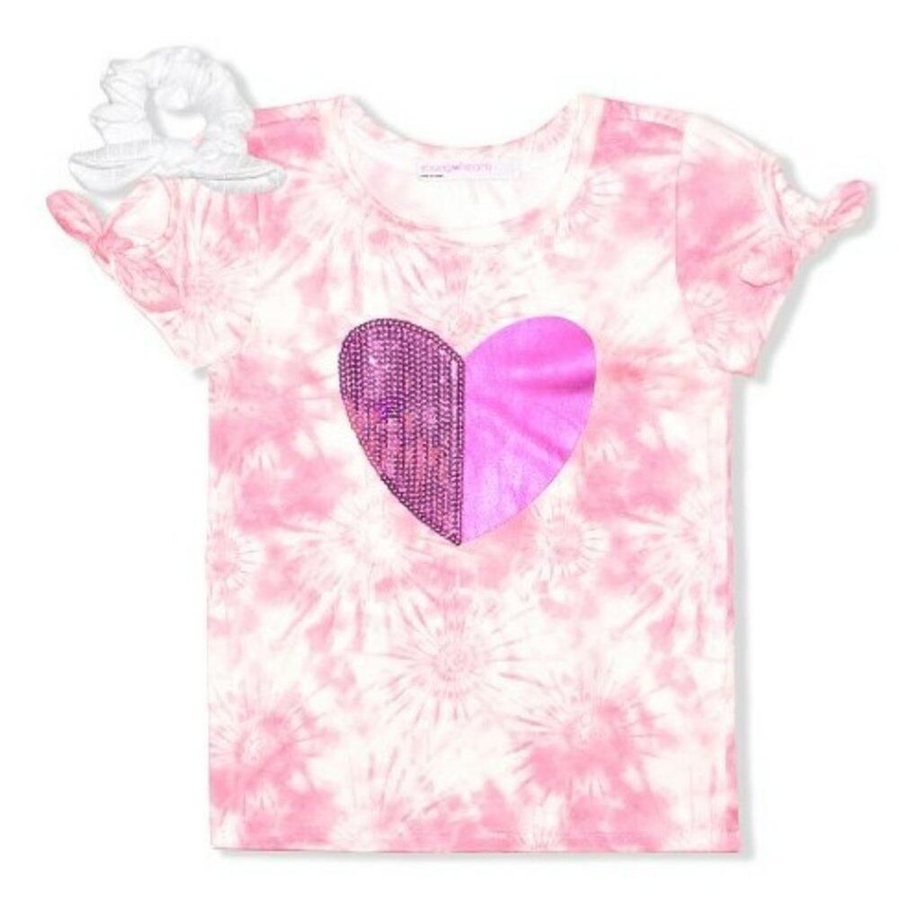 PINK Tie Dye Sequin Heart Tee & White Scrunchie